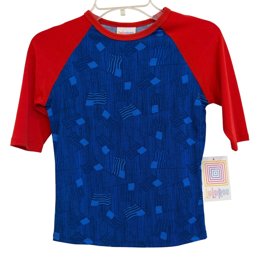 LuLaRoe Sloan Kids‎ Shirt Size 4 Red Blue American Flag Raglan 3/4 Sleeve NWT